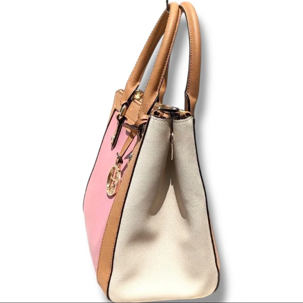 Henri Bendel West 57th Satchel Pink Canvas & Leather Tote Bag - Picture 4 of 10